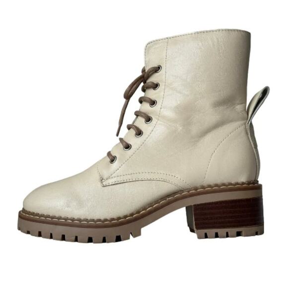 Bertuchi Size 38 / 7.5 Beige Lace Up Combat Boots Cream Urban Neutral HIp Trendy - Picture 1 of 16